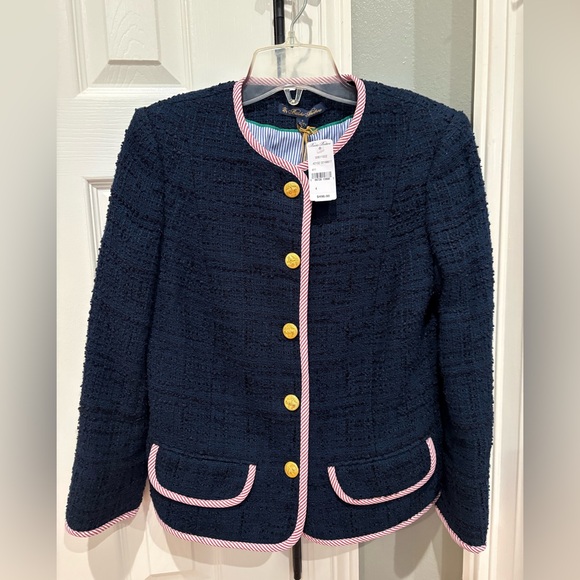 💙🩷BROOKS BROTHERS WOVEN COTTON TWEED BOUCLE SHEATH DRESS & JACKET IN NAVY BLUE! - Picture 4 of 11